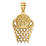 14k Yellow Gold Basketball Hoop Pendant, Ball Through Hoop Sports Charm for Men or Unisex