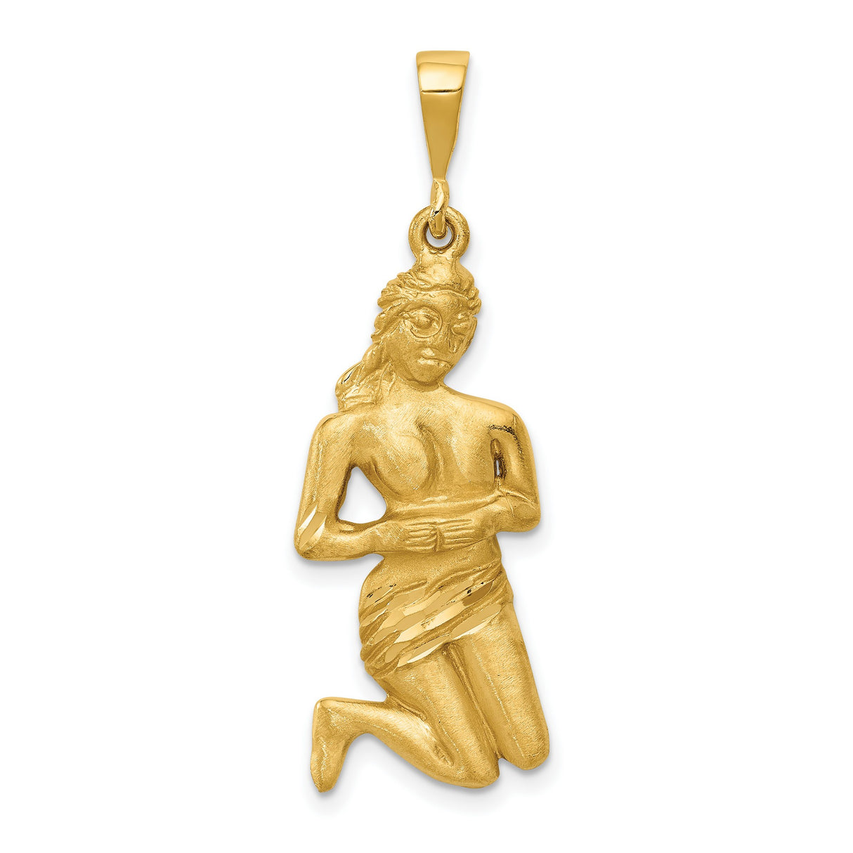 Mens Virgo Kneeling Maiden Zodiac Sign Satin Finish Charm Pendant in Real 14k Yellow Gold