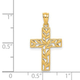 Leaf Cross Charm Pendant in Real 14k Yellow Gold