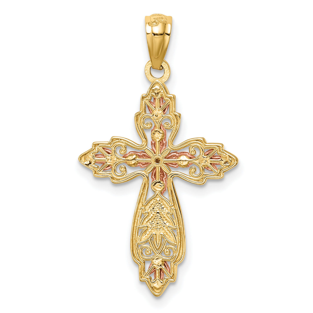 Cross Charm Pendant in Real 14k Multi-Tone Gold