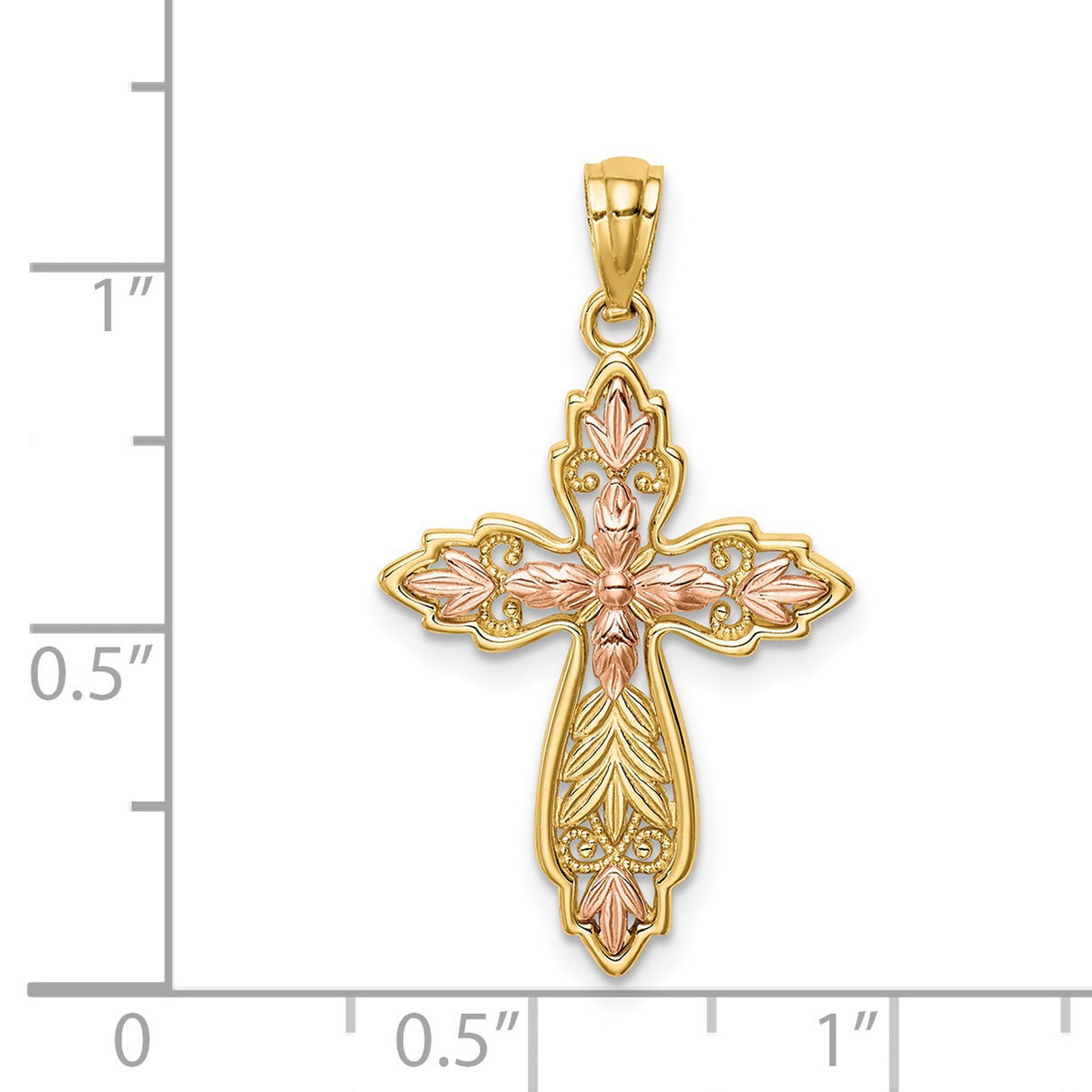 Cross Charm Pendant in Real 14k Multi-Tone Gold