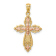Cross Charm Pendant in Real 14k Multi-Tone Gold