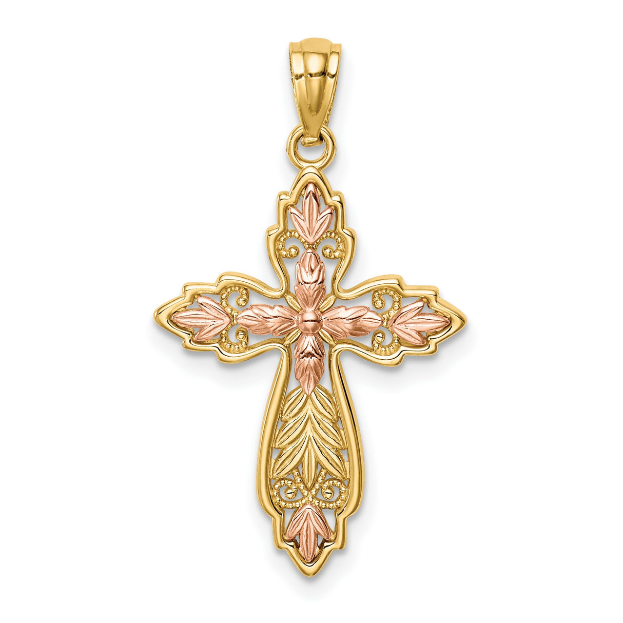 Cross Charm Pendant in Real 14k Multi-Tone Gold