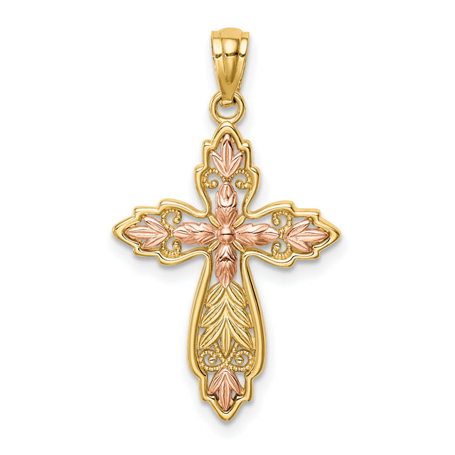 Cross Charm Pendant in Real 14k Multi-Tone Gold