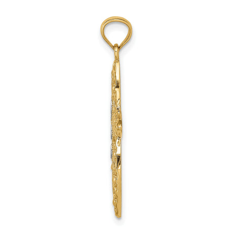 14k Multi-Tone Gold Cross Pendant with White Center and Beaded Vintage Filigree Design