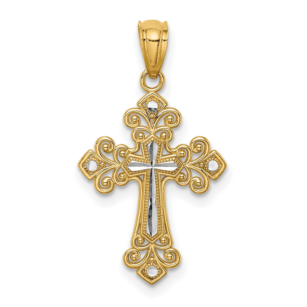 Cross Charm Pendant in Real 14k Multi-Tone Gold
