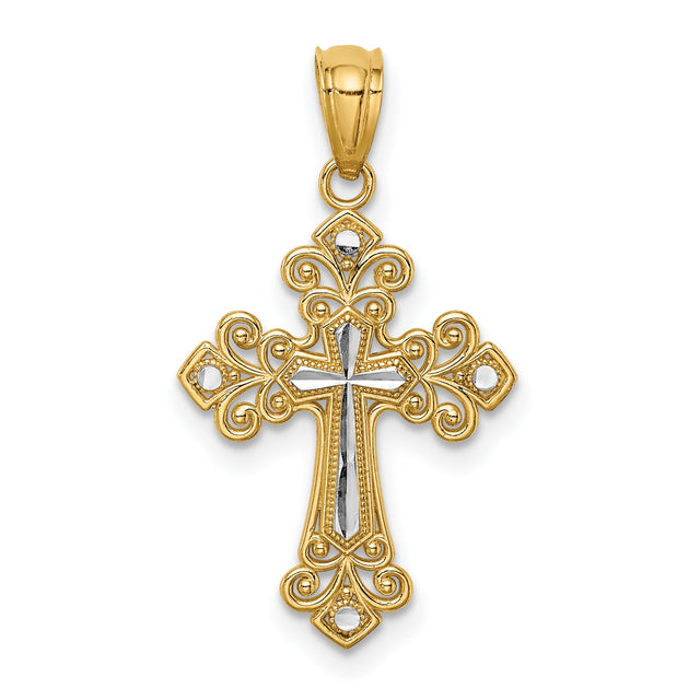 Cross Charm Pendant in Real 14k Multi-Tone Gold