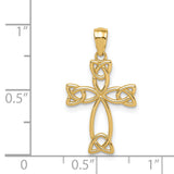 14k Yellow Gold Cross Pendant with Openwork Latin Design and Celtic Knotwork for Men and Women