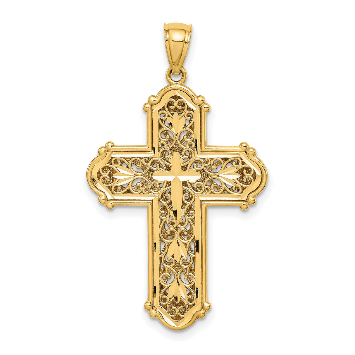 Reversible Cross Charm Pendant in Real 14k Multi-Tone Gold