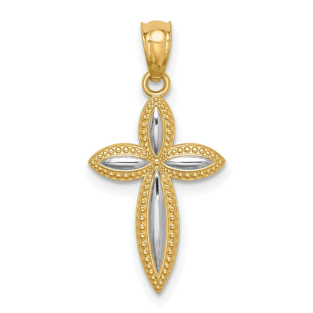 Passion Cross Charm Pendant in Real 14k Multi-Tone Gold