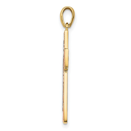 14k Multi-Tone Gold Crucifix Pendant with Detailed Jesus Figure, Christian Faith Jewelry