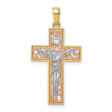 Crucifix Charm Pendant in Real 14k Multi-Tone Gold