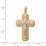 INRI Crucifix Charm Pendant in Real 14k Multi-Tone Gold