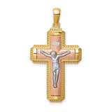 INRI Crucifix Charm Pendant in Real 14k Multi-Tone Gold