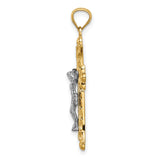 Florentine Crucifix Charm Pendant in Real 14k Multi-Tone Gold