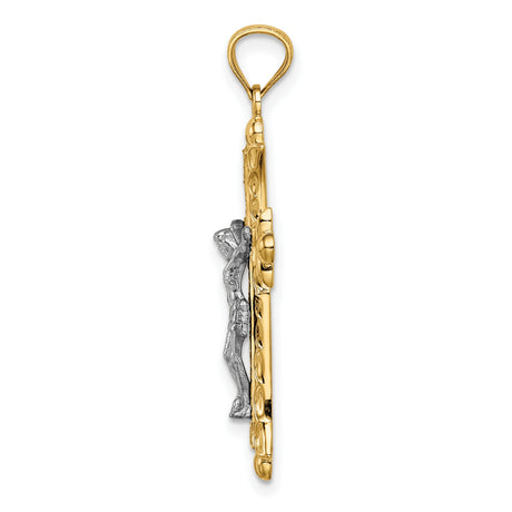 14k Two-Tone Gold Crucifix Cross Pendant with Florentine Finish for Men and Women