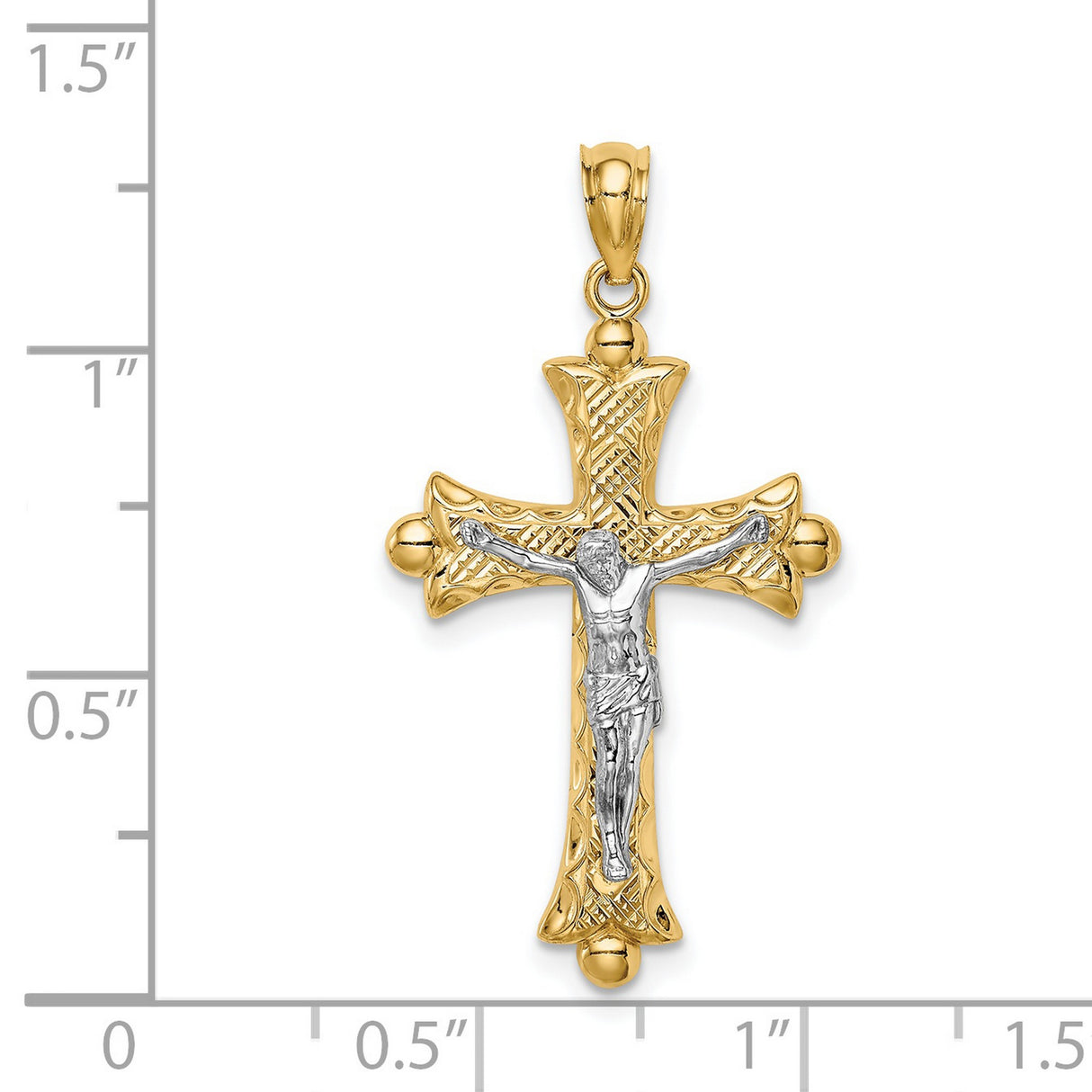 Florentine Crucifix Charm Pendant in Real 14k Multi-Tone Gold