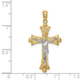 Florentine Crucifix Charm Pendant in Real 14k Multi-Tone Gold