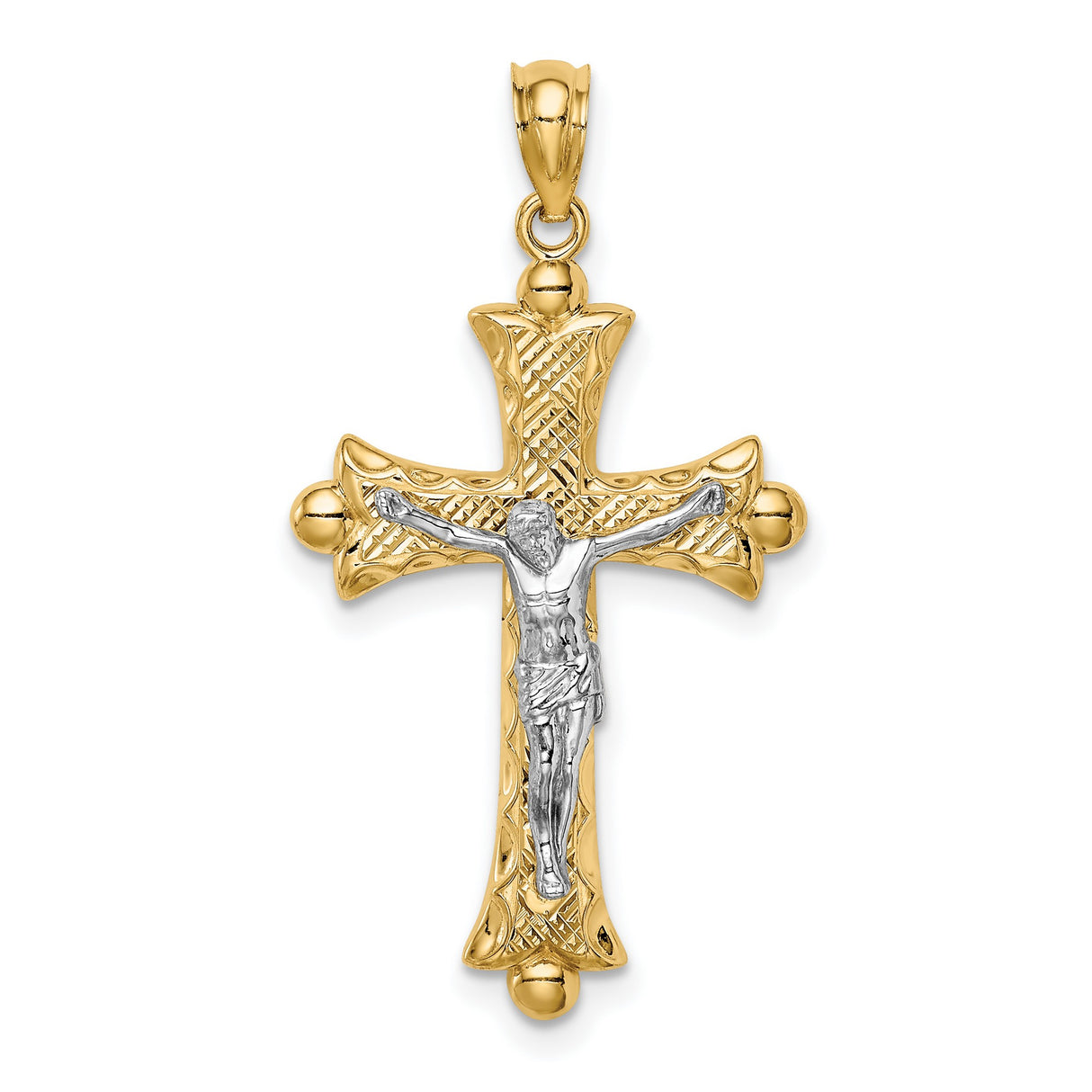 Florentine Crucifix Charm Pendant in Real 14k Multi-Tone Gold