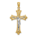 Florentine Crucifix Charm Pendant in Real 14k Multi-Tone Gold