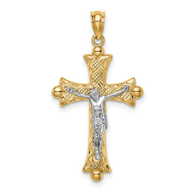 Florentine Crucifix Charm Pendant in Real 14k Multi-Tone Gold