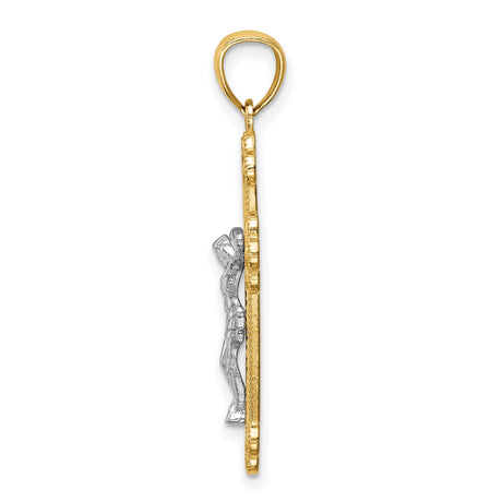 14k Multi-Tone Gold Budded Crucifix Cross Pendant with INRI, Catholic Religious Jewelry