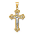 INRI Budded Crucifix Charm Pendant in Real 14k Multi-Tone Gold