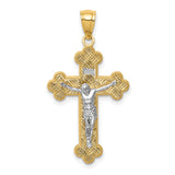 INRI Budded Crucifix Charm Pendant in Real 14k Multi-Tone Gold