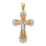 Crucifix Charm Pendant in Real 14k Multi-Tone Gold