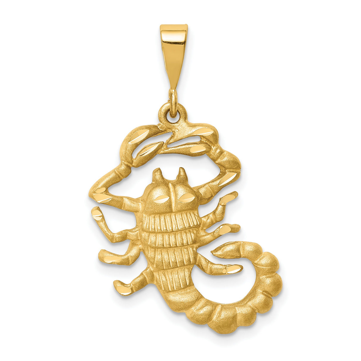 Mens Scorpio Zodiac Sign Satin Finish Charm Pendant in Real 14k Yellow Gold