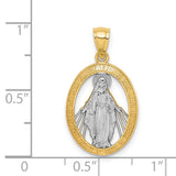 Mary Mother of God Miraculous Medal with Words Cut-Out Oval Charm Pendant in Real 14k Multi-Tone Gold