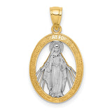 Mary Mother of God Miraculous Medal with Words Cut-Out Oval Charm Pendant in Real 14k Multi-Tone Gold