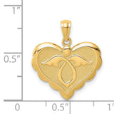 Angel in Heart Shaped Charm Pendant in Real 14k Yellow Gold