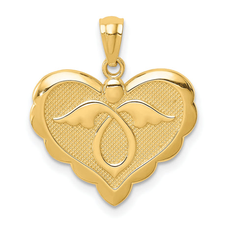 Angel in Heart Shaped Charm Pendant in Real 14k Yellow Gold