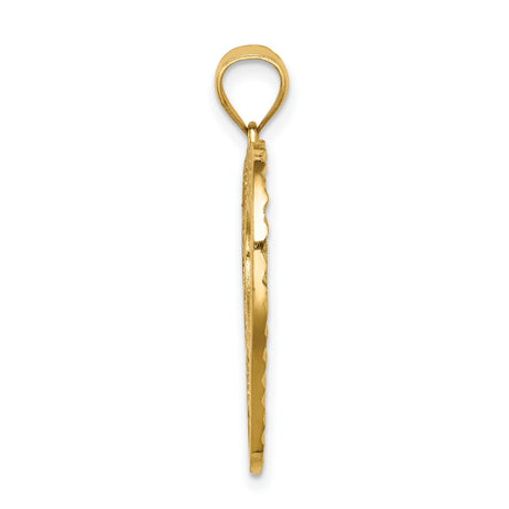 14k Yellow Gold Heart Pendant with Open Filigree and Textured Circle Design