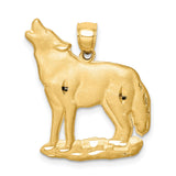 14k Yellow Gold Howling Wolf Pendant with Brushed Finish, Nature Inspired Totem Jewelry