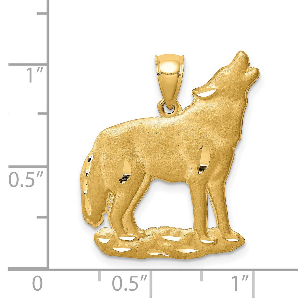 14k Yellow Gold Howling Wolf Pendant with Brushed Finish, Nature Inspired Totem Jewelry