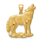 14k Yellow Gold Howling Wolf Pendant with Brushed Finish, Nature Inspired Totem Jewelry