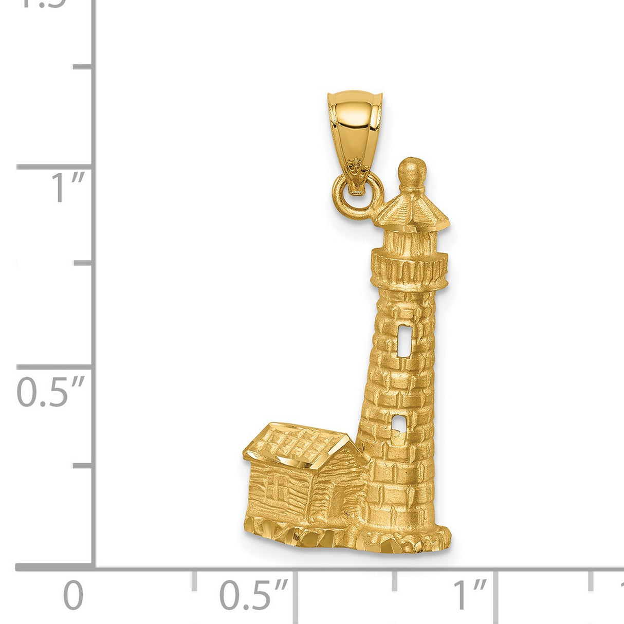 14k Yellow Gold Lighthouse Pendant, Nautical Coastal Architecture Design Jewelry