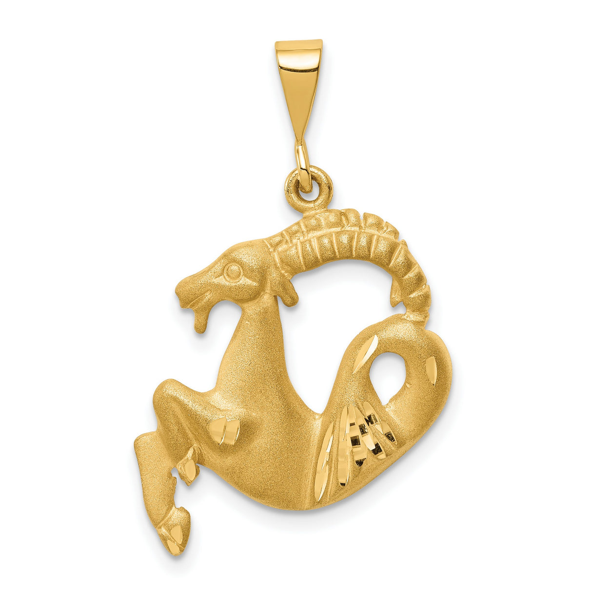Mens Capricorn Goat Zodiac Sign Satin Finish Charm Pendant in Real 14k Yellow Gold