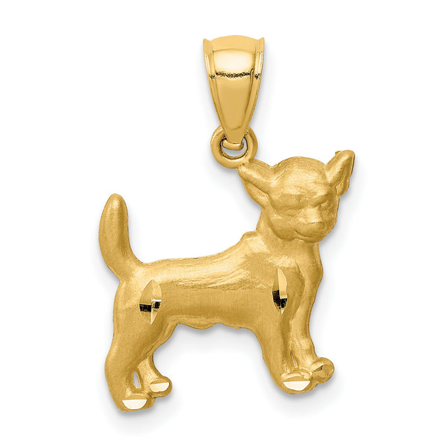 14k Yellow Gold Chihuahua Dog Pendant, Detailed Pet Charm for Dog Lovers