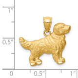 14k Yellow Gold Golden Retriever Pendant, Textured Dog Silhouette Charm for Women or Unisex Wear