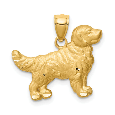 14k Yellow Gold Golden Retriever Pendant, Textured Dog Silhouette Charm for Women or Unisex Wear
