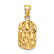 14k Yellow Gold Nugget Pendant with Textured Raw Finish, Rugged Urban Style for Men