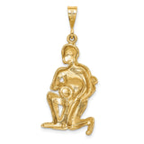Mens Aquarius Water Bearer Zodiac Sign Satin Finish Charm Pendant in Real 14k Yellow Gold