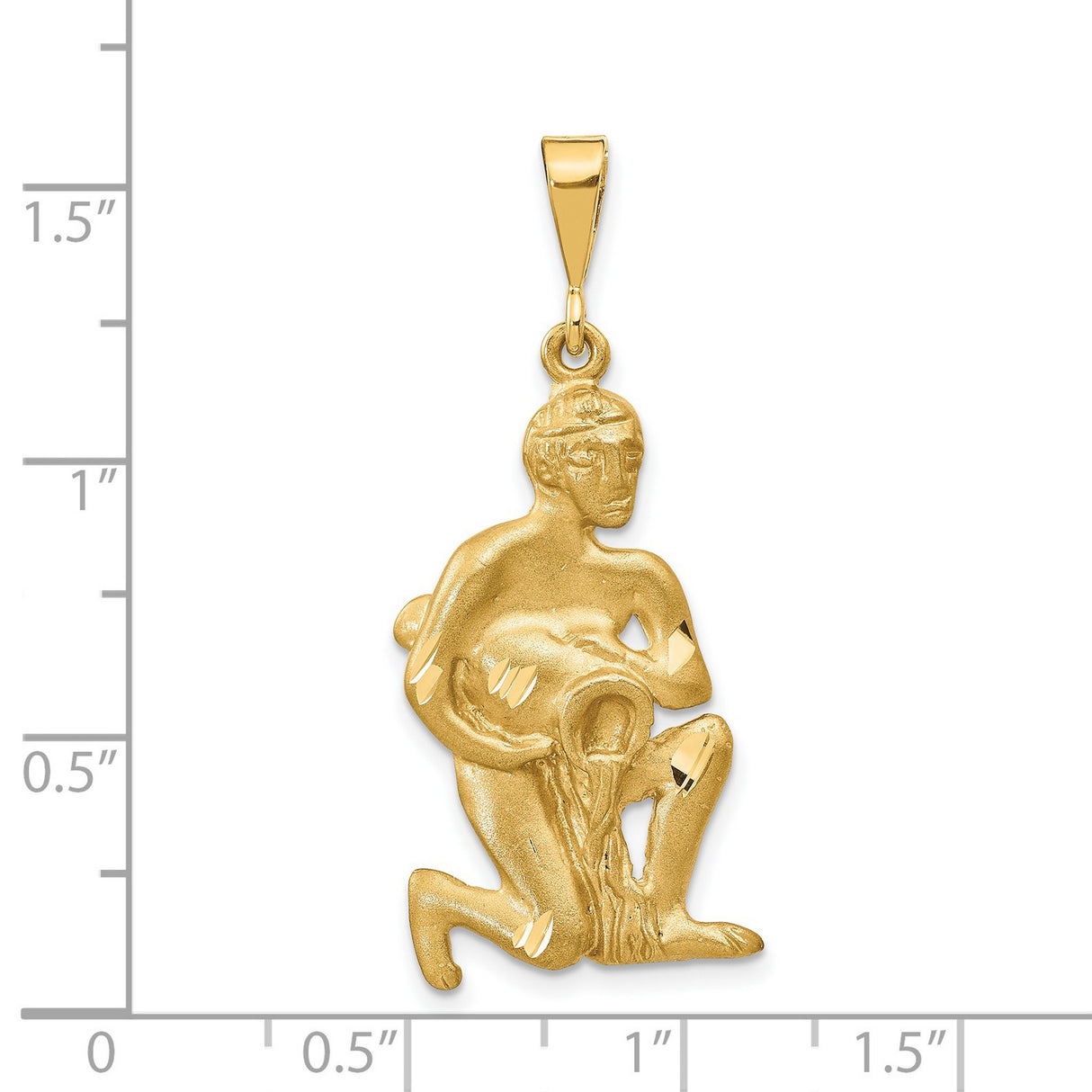 Mens Aquarius Water Bearer Zodiac Sign Satin Finish Charm Pendant in Real 14k Yellow Gold