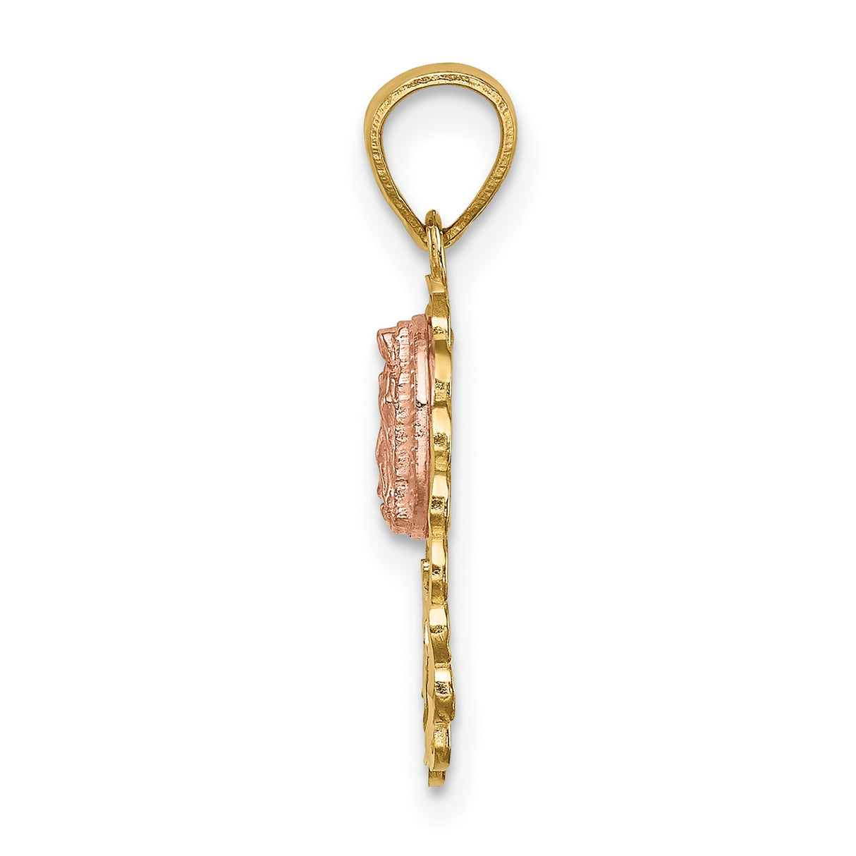 Number 15 with Our Lady of Guadalupe Oval Charm Pendant in Real 14k Multi-Tone Gold