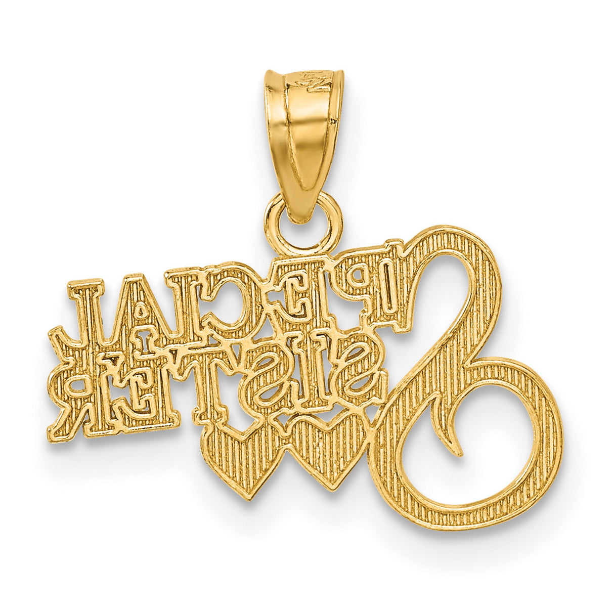 Diamond-cut Special Sister Charm Pendant in Real 14k Yellow Gold