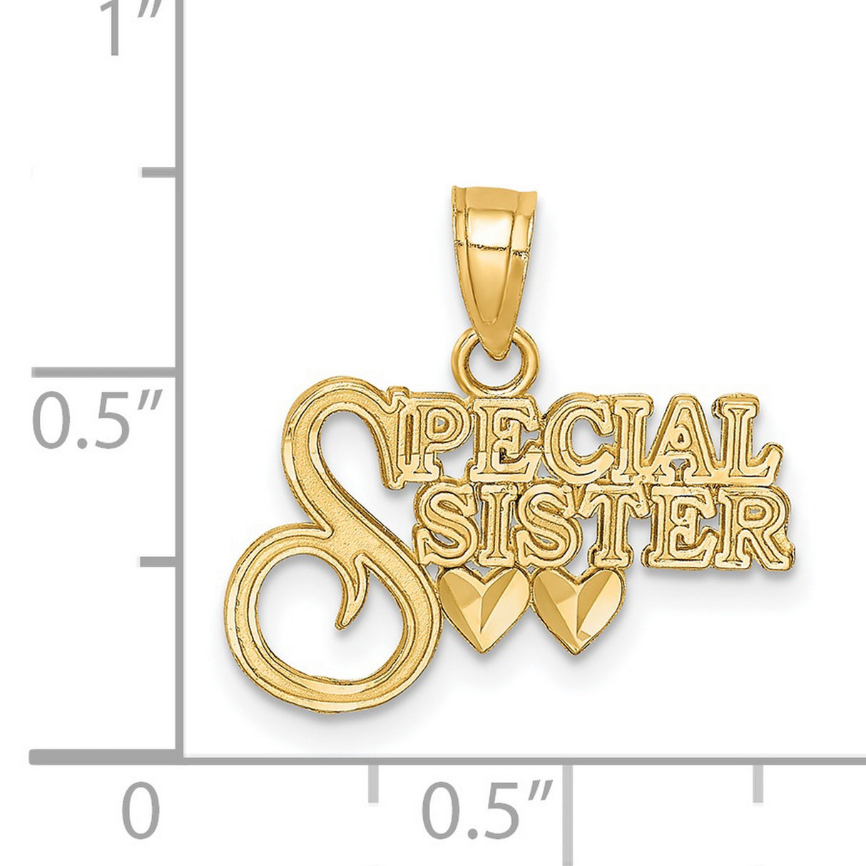 Diamond-cut Special Sister Charm Pendant in Real 14k Yellow Gold