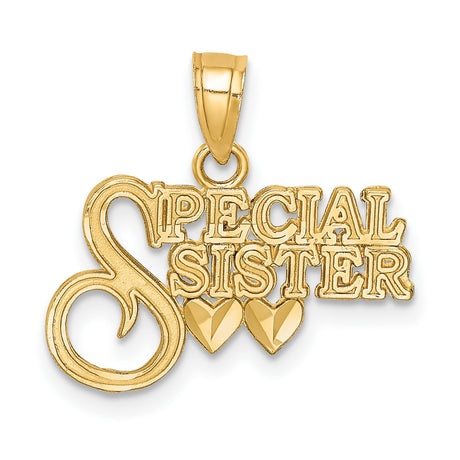 Diamond-cut Special Sister Charm Pendant in Real 14k Yellow Gold
